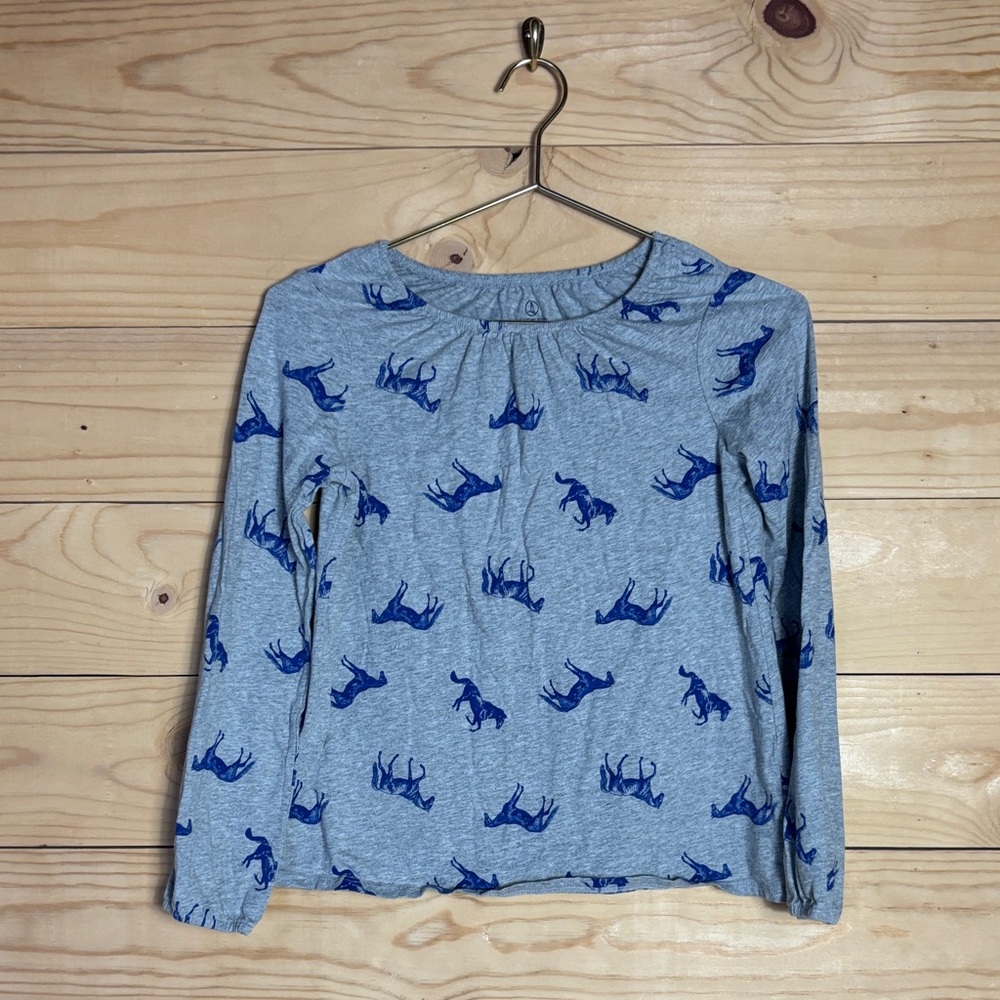 Lands'‎ End Gray Kids' Top with Blue horse print size Medium 10-12
